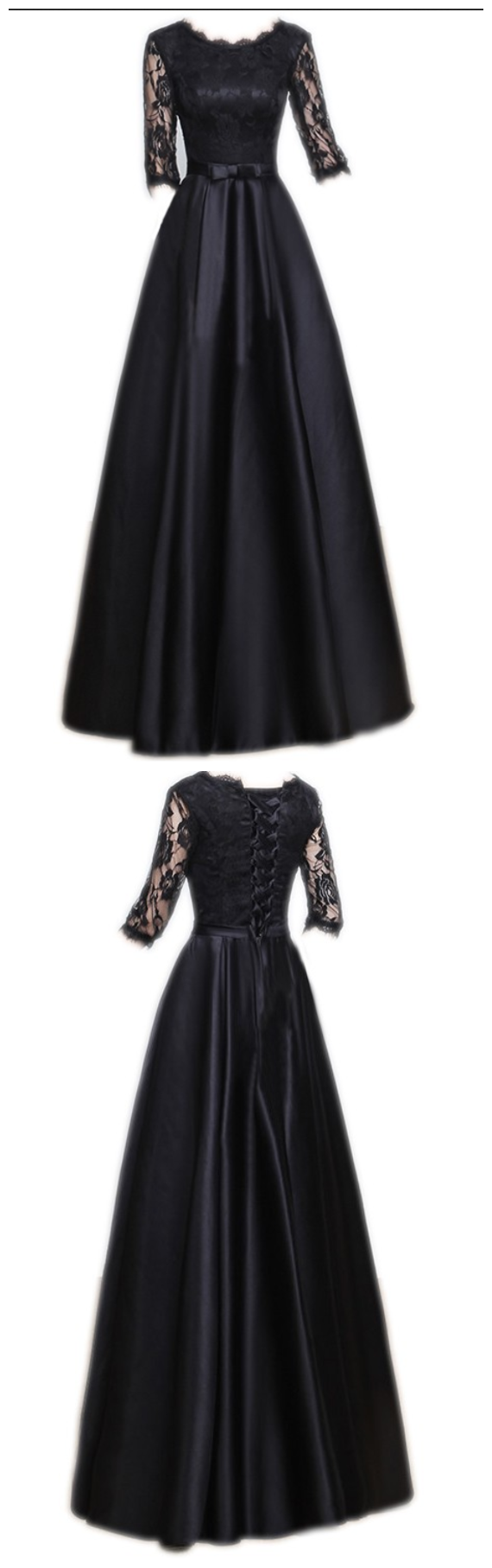 Black Lace Evening Dress ,robe De Soiree Courte Elegant Half Sleeve Dinner Party Dress, Evening Gown