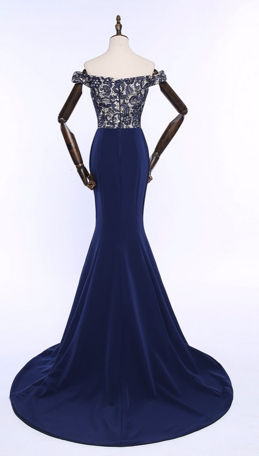 Long Evening Dresses , V-neck Dark Blue Pageant Prom Gowns, Formal ...