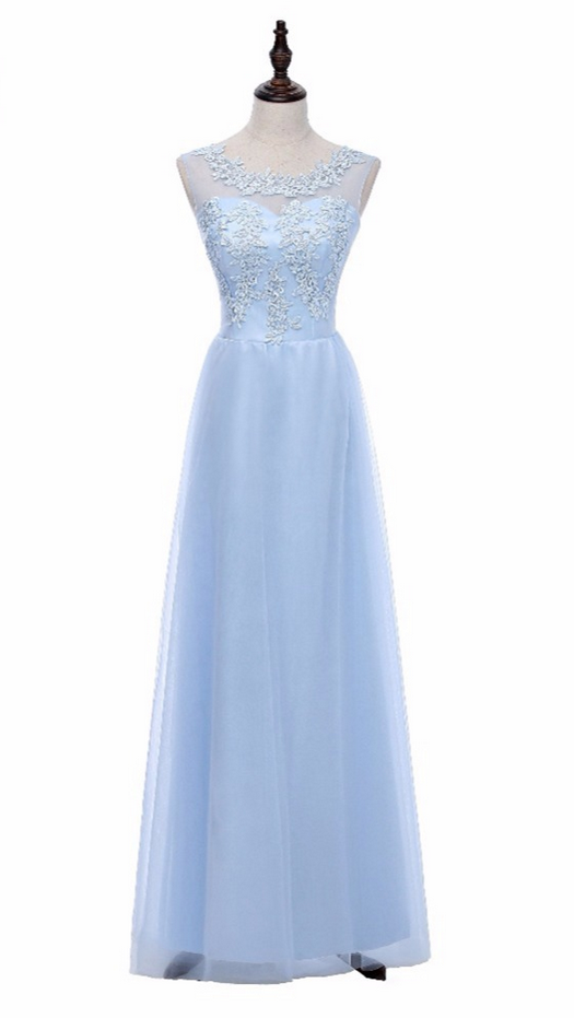 Tulle Lace Applique Bead Long Evening Dress Gown