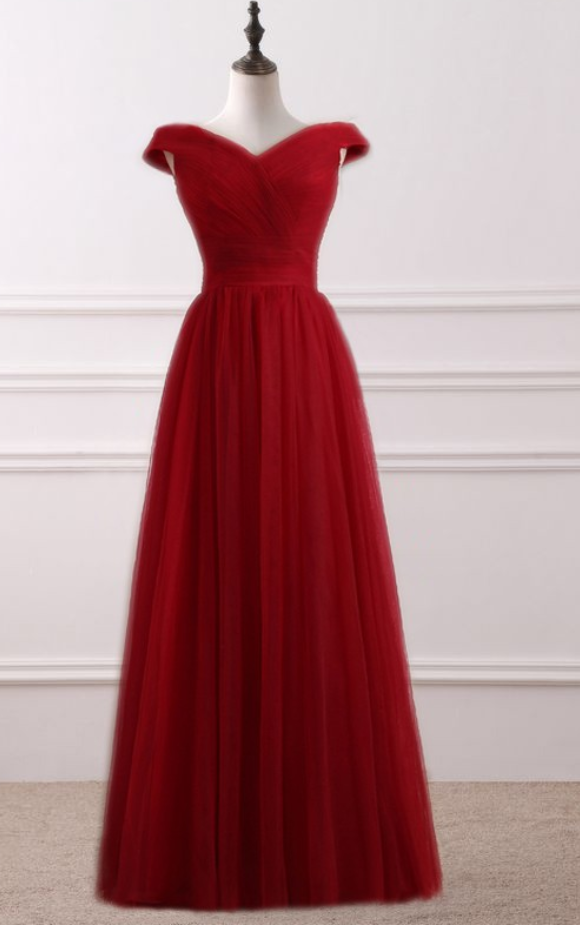 Red A-line Evening Dresses ,net Pleat Custom Made Lace-up Back Prom Party Gown