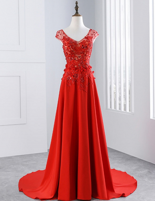Red Lace Mother Of The Bride Dresses Gowns, For Weddings Evening Gowns ,beaded Formal Godmother Groom Long Dresses