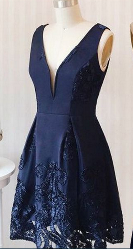Elegant Homecoming Dresses, A-line Homecoming Dresses, Navy Blue Homecoming Dresses,