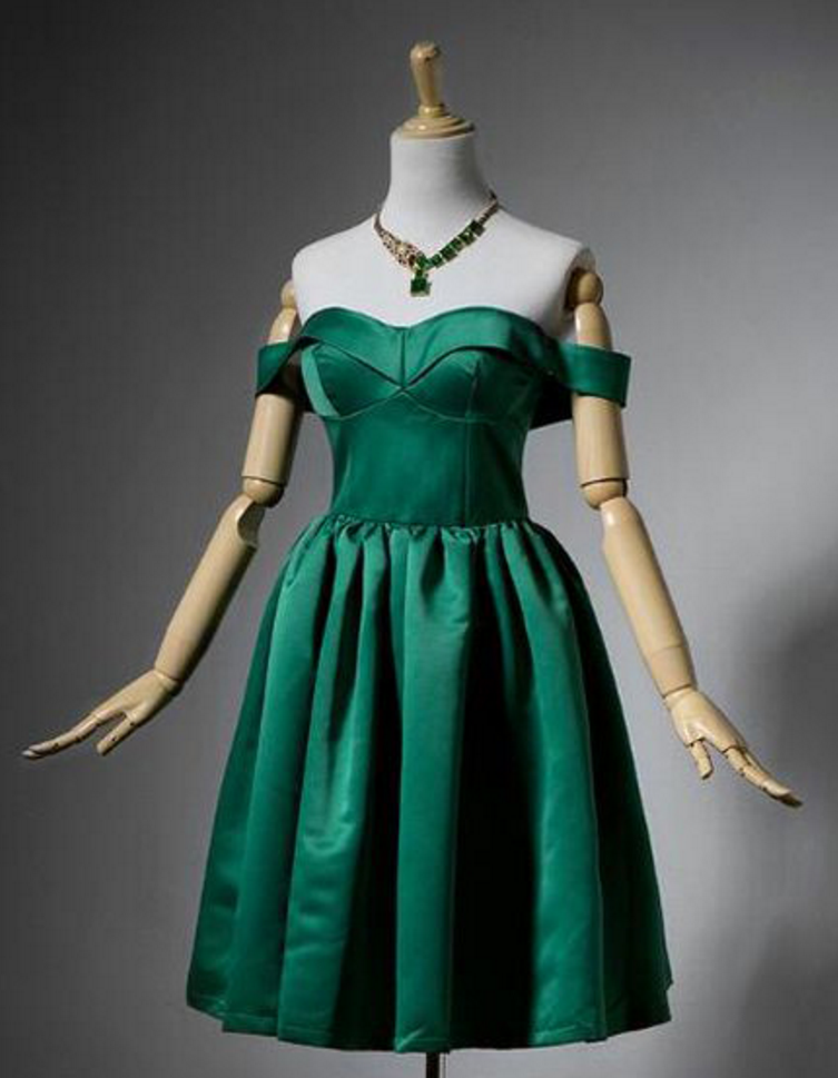 Homecoming Dresses ,simple A-line Off-the-shoulder Dark Green Satin Short Homecoming Dress