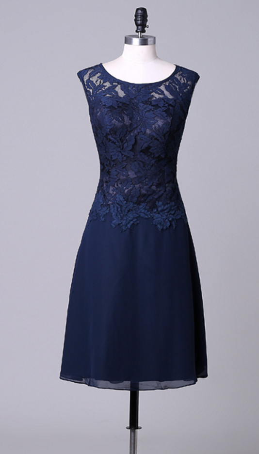 Custom Made Round Neck Short Prom Dresses, Navy Blue Prom Dresses,knee Length Dresses,lace Dress,chiffon Dress