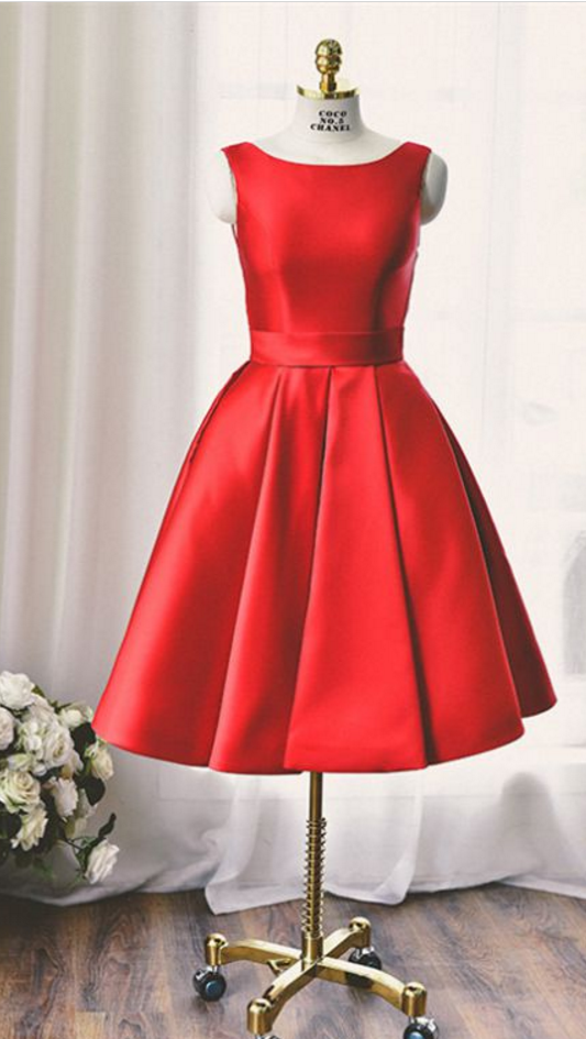 Red Homecoming Dresses Sheer Back Sleeveless A Line Bateau Above Knee Bows