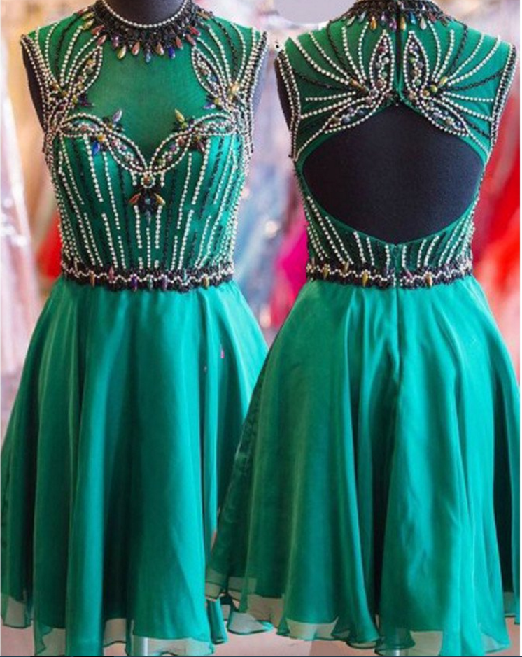 Homecoming Dresses 2017 Short,short Turquoise High Neck Open Back Vintage Unique Style Homecoming Prom Dresses,