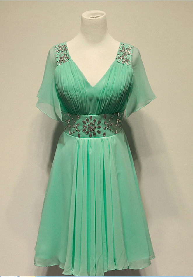 Mint Green Chiffon Knee Length Homecoming Dresses, Homecoming Dress