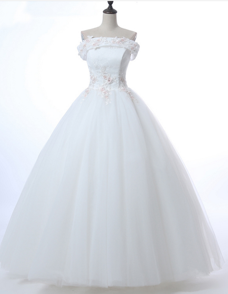 Long Wedding Dress, Off Shoulder Wedding Dress, Applique Bridal Dress,Wedding Ball Gown, Beads Wedding Dress, Lace Honest Wedding Dress,