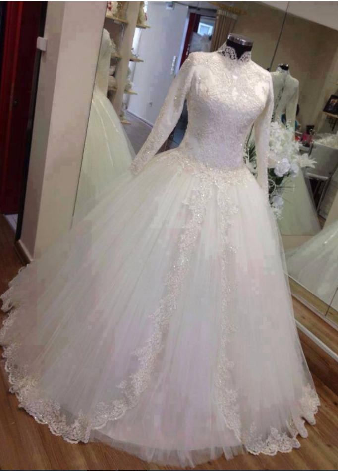 Bridal Dresses, White Wedding Dresses, Arabric Wedding Dress,ball Gown Wedding Dresses, Lace Wedding Dresses, High Neck Wedding Dress, Bridal