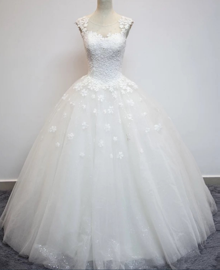 Wedding Dress,sexy Elegant Wedding Dresses, Vintage Lace Flower Cap Sleeves See Through Back Ball Gowns Wedding Dresses,high Quality Bridal