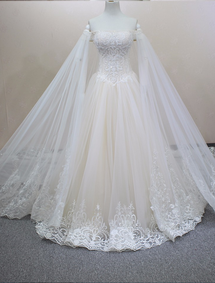 Real Photo Handmade Luxury Crystals Beading Detachable Veil Customized Size Champagne Wedding Dress Lace