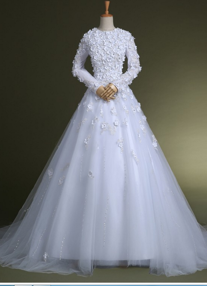 Custom Made White Long Sleeve Lace Wedding Dresses, White Wedding Gowns Bridal Dresses,floor Length Bridal Gown,wedding Bride Dresses