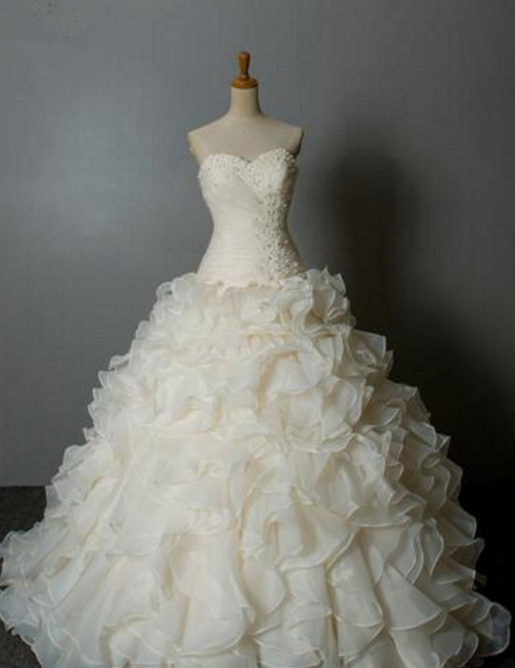 Beaded Organza Ruffle Sheath Wedding Dresses Bridal Gowns Beaded Bride Wedding Dresses