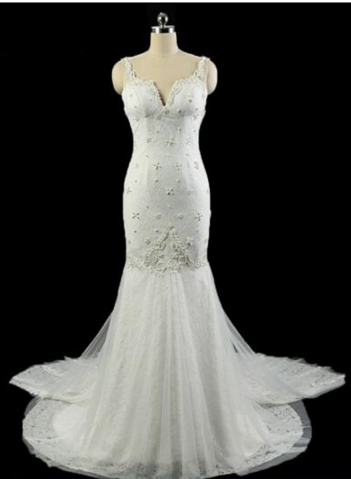 Sleeveless V-neck Beaded Mermaid Wedding Dress Featuring Open Back And Train