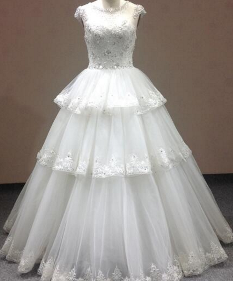 Real Sample O-neck Tierad Lace&tulle Wedding Dress Graceful De Novia Plus Size