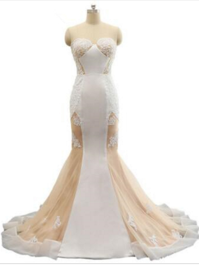 Orange Sweetheart Mermaid Trumpet Applique White Frill Slim Bridal Wedding Dress