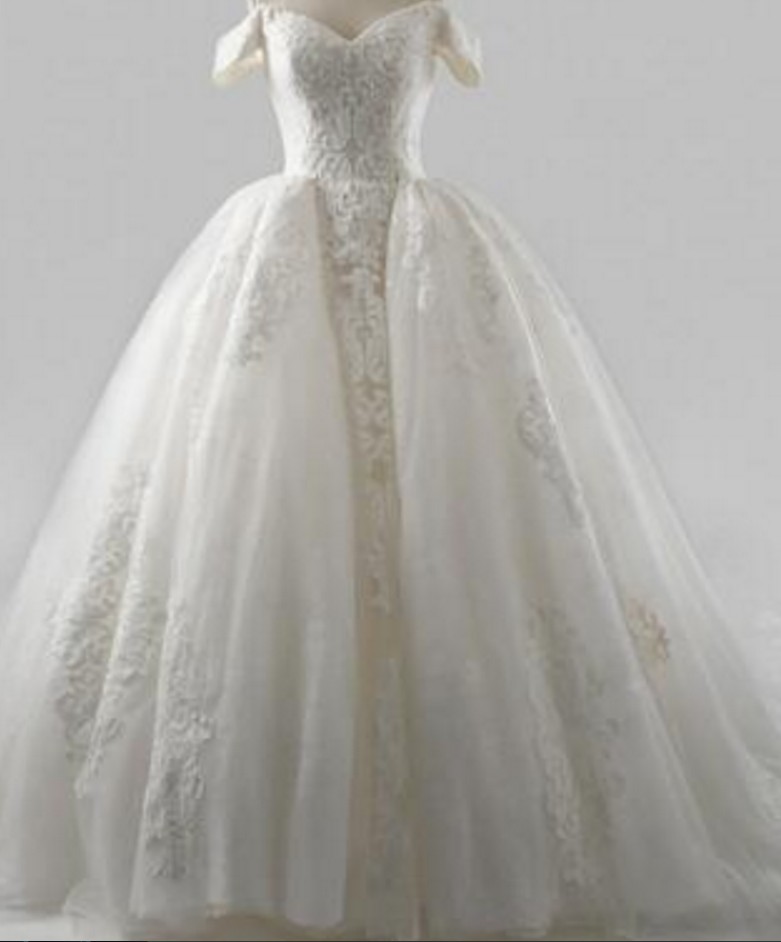 Real Sample Off- Shoulder Ball Gown Applique Beaded Off The Shoulder Lace Wedding Dress In Dubai De Novia