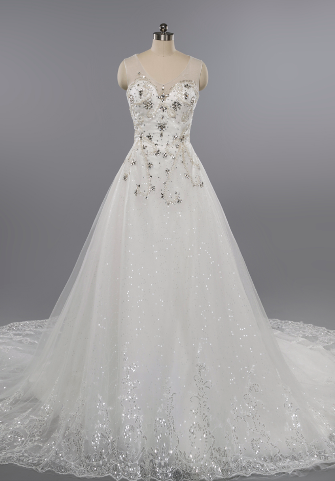 Luxury Dubai Wedding Dresses,a-line Lace Applique Sequined Wedding Dresses,shiny Sparkly Wedding Gown