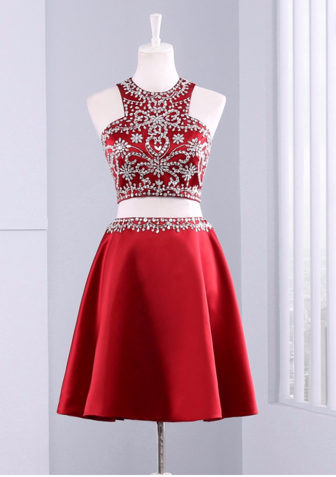 Cute Short 2 Piece Red Evening Dress , Graduation Dresses 2017,party Dresses,evening Dresses
