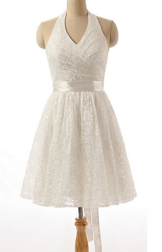 Short Lace Homecoming Dresses Halter Neck