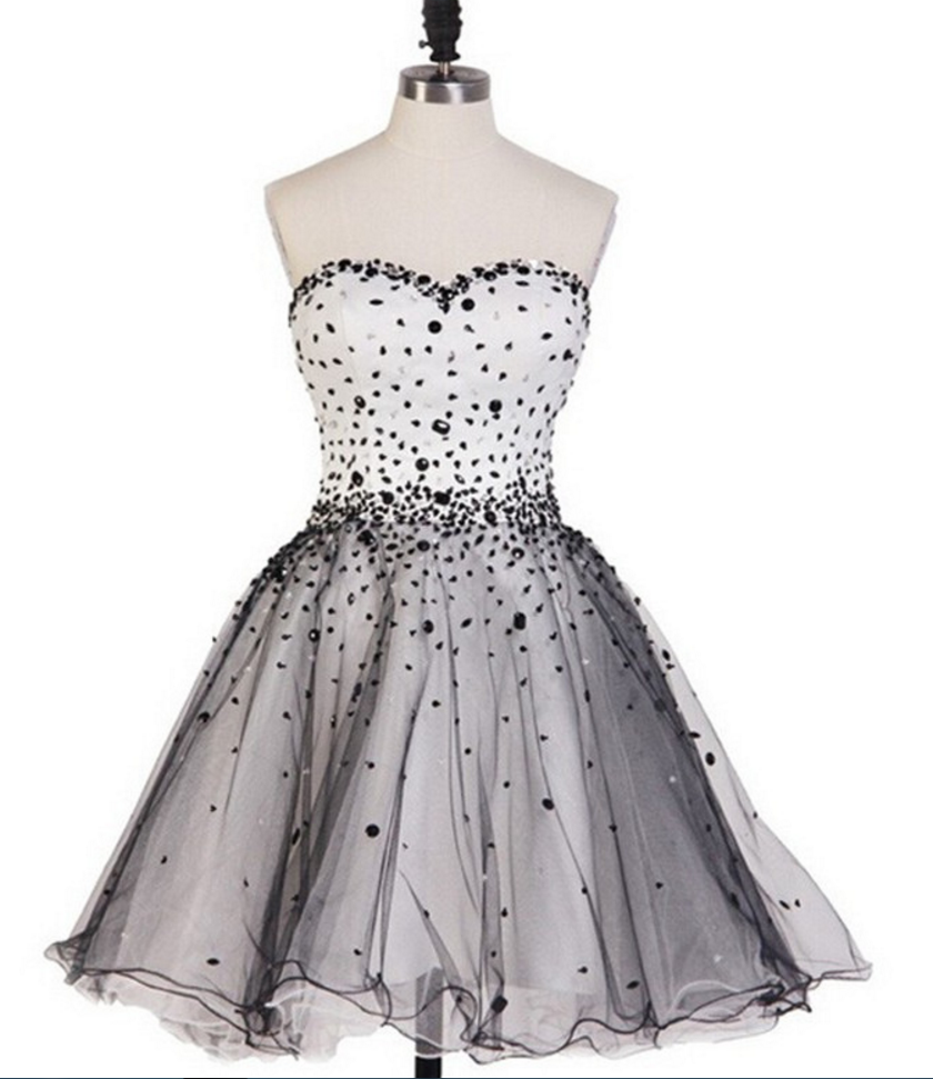 A-line Mini Homecoming Gowns,sweetheart Above-knee Homecoming Dresses,black Organza Homecoming Dress,beading Homecoming Dresses