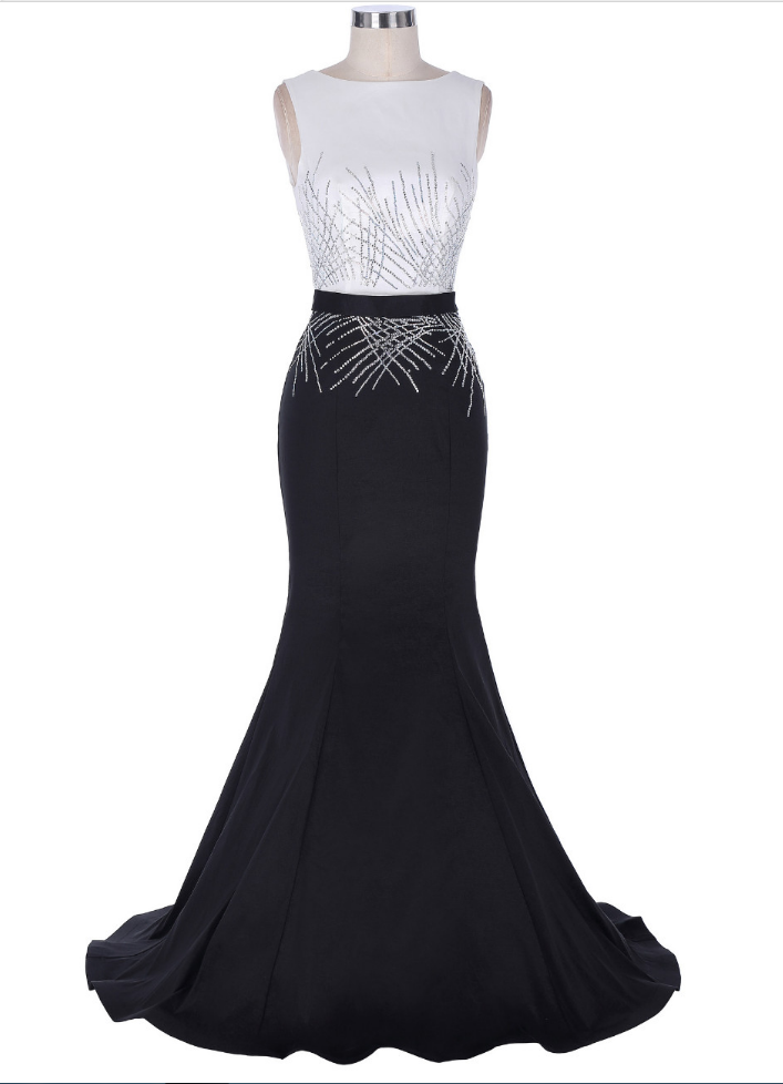 Mermaid Prom Dresses Long Sequins Wedding Party Dresses Black White Sexy  Trumpet Deep V Back Elegant on Luulla