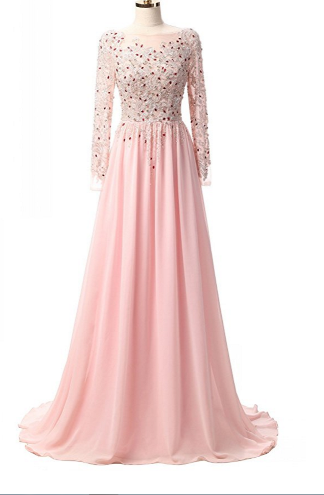 Lace Appliques Evening Gowns Beaded Prom Dresses With Sleeves Long
