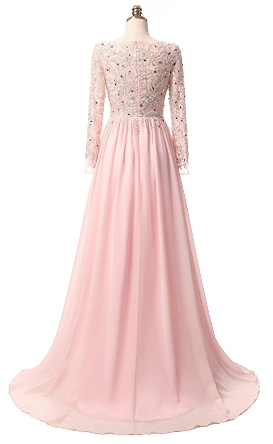 Lace Appliques Evening Gowns Beaded Prom Dresses With Sleeves Long on ...