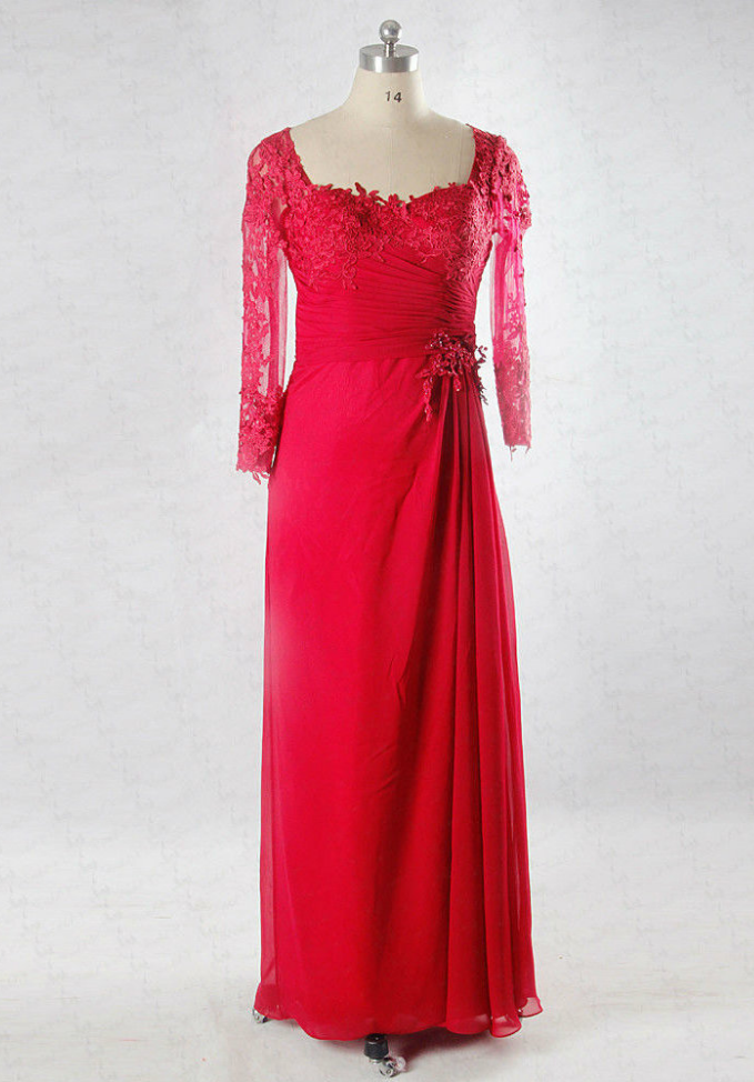 Lace Sleeve Back Red Mother Of The Bride Dress