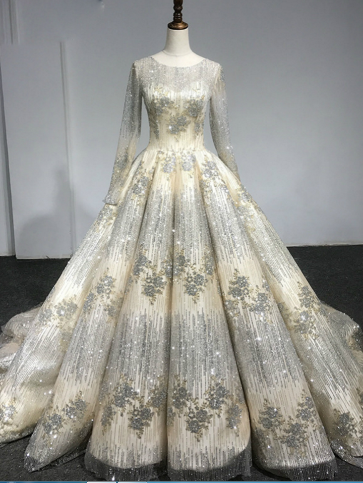 Long Sleeve Luxury Diamond Sparkly Wedding Dress on Luulla