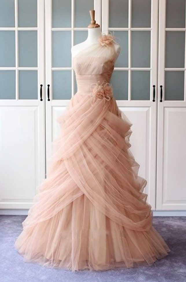 Unique Pink Tulle Long Prom Dress, Pink Evening Dress