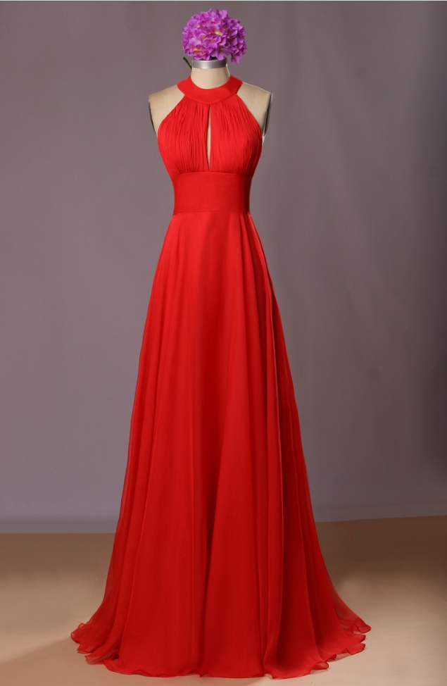 Red Prom Dress,sexy Open Back Evening Dress,halter Neckline Party Dress