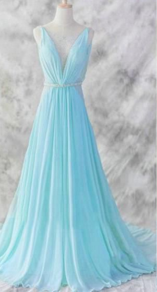 Light Blue Long Sleeve Chiffon Prom Dress Evening Dress Y5747 main image 0