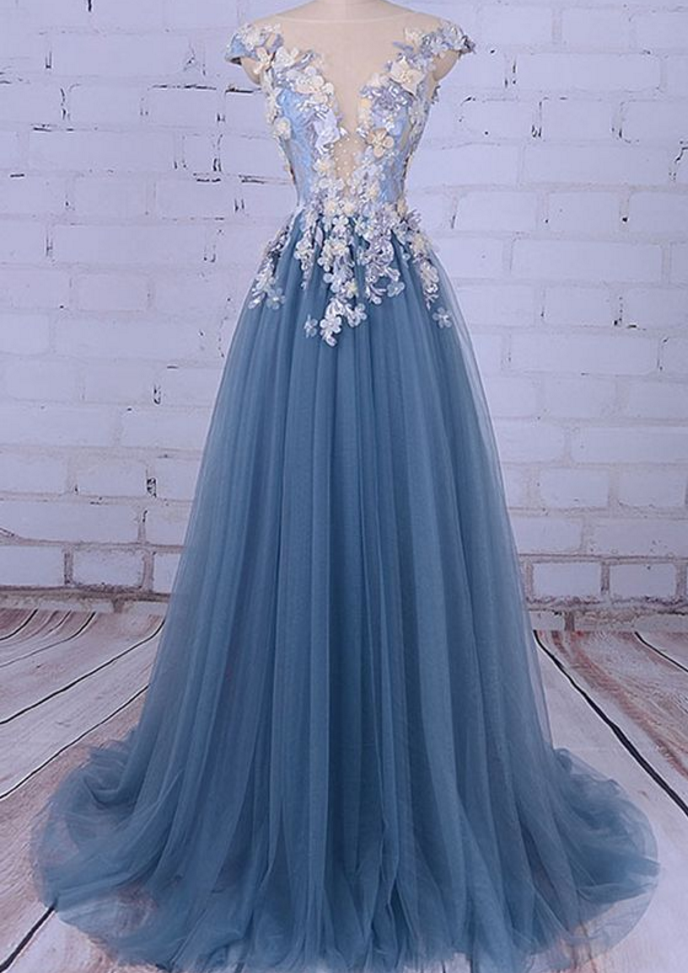 Charming Prom Dress, Elegant Prom Dress, Long Tulle Homecoming Dress,  Appliques Prom Dresses, Formal on Luulla