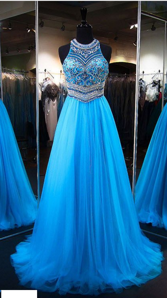 Blue Prom Dresses, Sparkly Princess Formal Dresses, Modest Long Evening ...