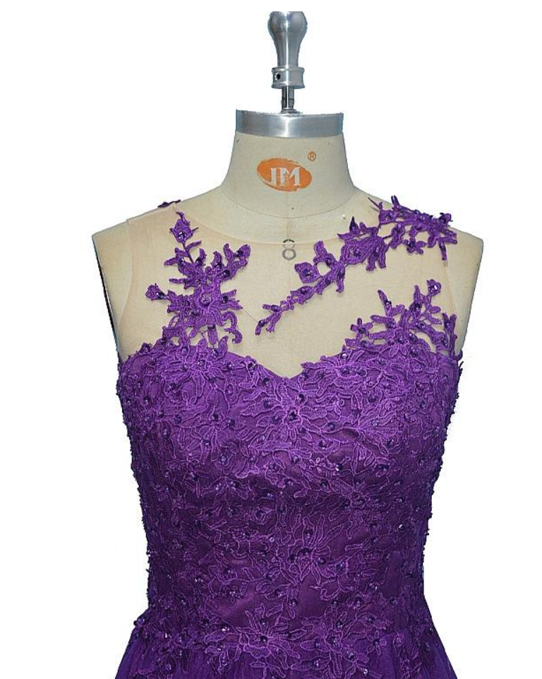 Purple Custom Dress Long Sleeve Floral Applique A-Line Long Evening Dress main image 0