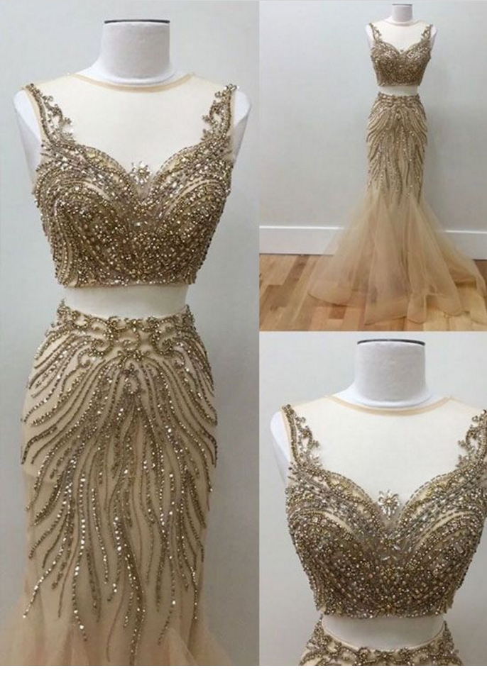 Elegant Two Piece Prom Dress,beaded Prom Dress,sexy Prom Dress
