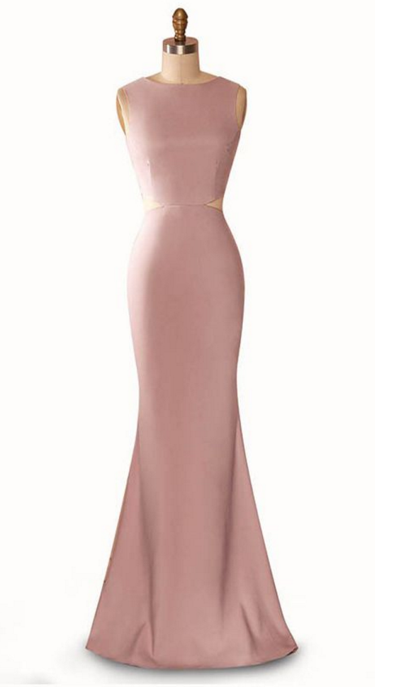 Simple Pink Sleeveless Mermaid Floor-length Prom Dress, Evening Dress With Cutout Detailing