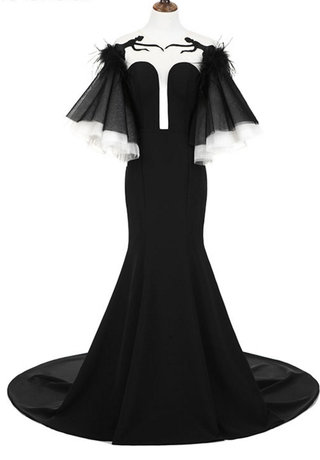 Black Vintage Evening Dress Mermaid Vivian's Bridal Long Formal Evening Gown Off Shoulder Vestido De Festa