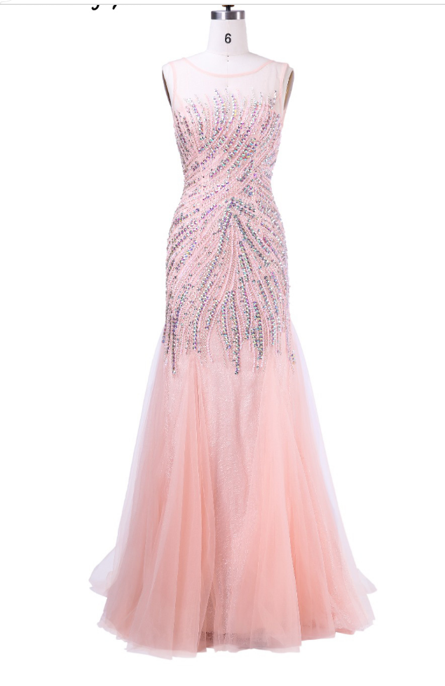 The Pink Beaded Long Party Dress For The Evening Gown