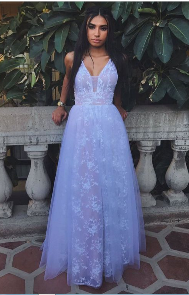 Dreamy Prom Party Dresses, Chic Deep V-neck Evening Gowns With ...