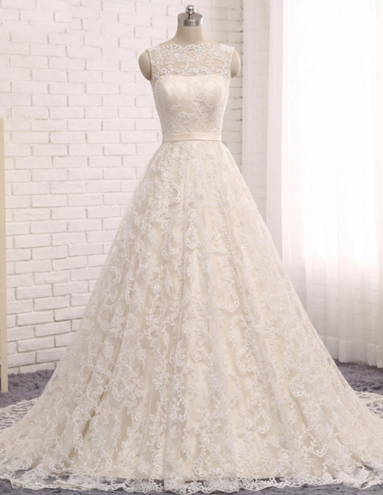 Long Wedding Dress, Sleeveless Wedding Dress, Lace Wedding Dress, V-back Bridal Dress, Charming Wedding Dress, Bridal Dress, High Quality Wedding