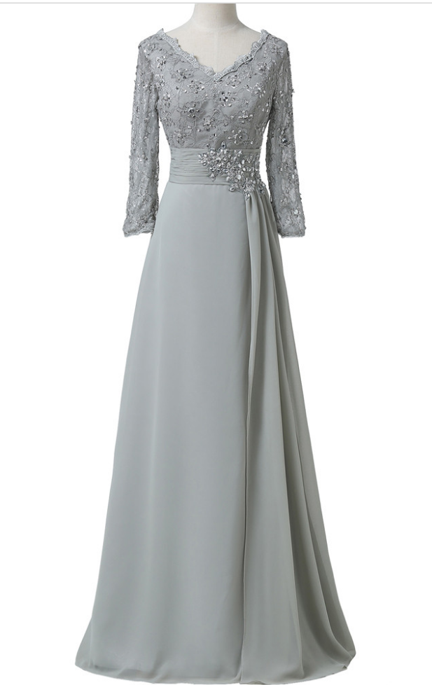 Silk Chiffon Bride's Mother's Double Wedding Gown, The Fifth Floor, Four Sleeves, Grey, Grey, Formal Mother Ball Gown