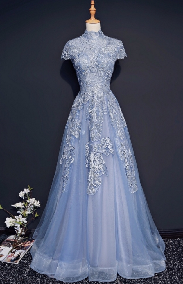 Long Lace Wedding Dress, Evening Dress Turtleneck Formal Wedding Party Long Wedding Dress, Evening Dress