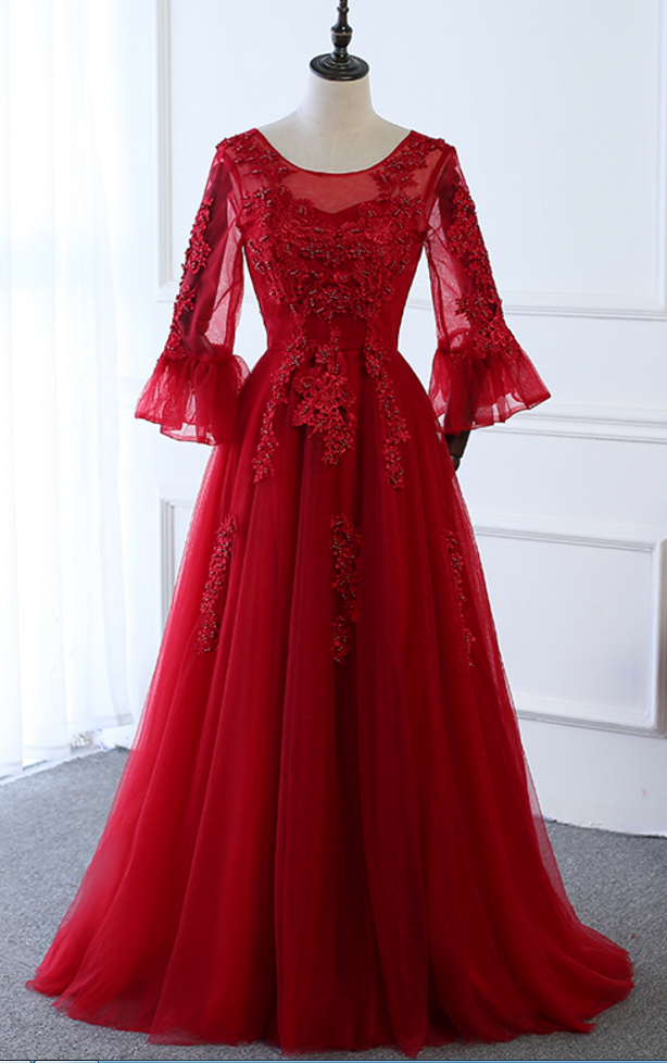 Long-sleeved Dress Winter Evening Win Lady Married Transparent Red Dress Beautiful Dress Coat Using Outdoor Festival Party Dress