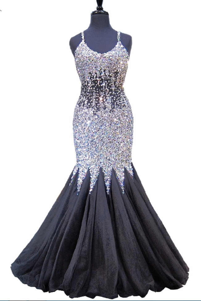 Long Party Luxury Mermaid Dress Sleeveless Spaghetti Crystal Condole Belt Arrive Black Formal Party Dress