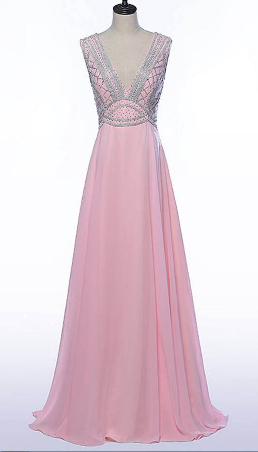 A Formal Party Crystal Pearl Dress Open-air Party Dress Festival Dress Pink Attractive Prom Dress