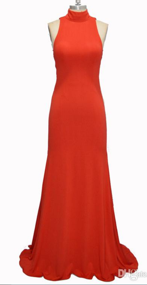 Elegant Evening Dresses Sexy Long Arabic High Neck Red Spandex Mermaid Sleeveless Formal Party Dress Prom Gowns