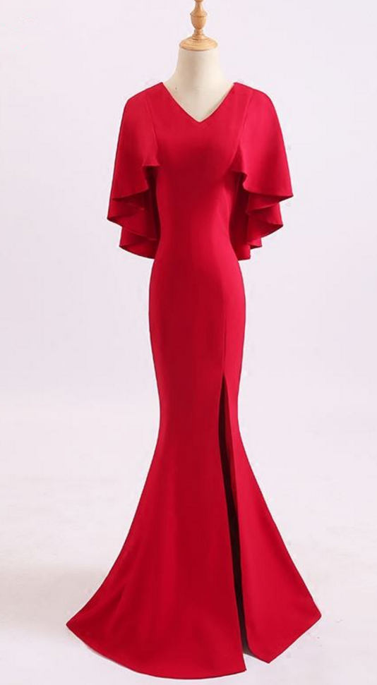 Red Dress Sexy Party Of Long Women Demi - Parole Sleeve Daughter Prom Dress Evening Dress