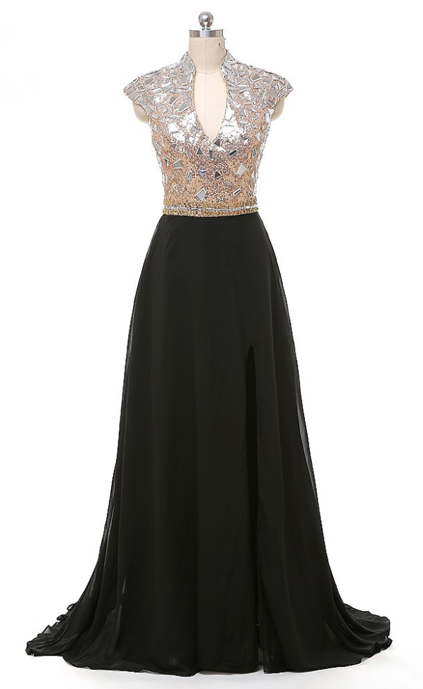 Crystal Evening Dress Strass Deep V Neck On The Day Of The Next Line Largos Silk Evening Gown